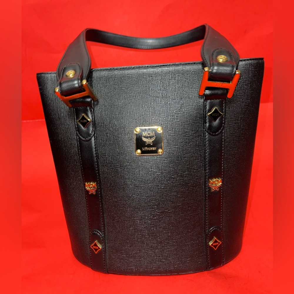 MCM Black Textured Leather Tote with Gold Hardware